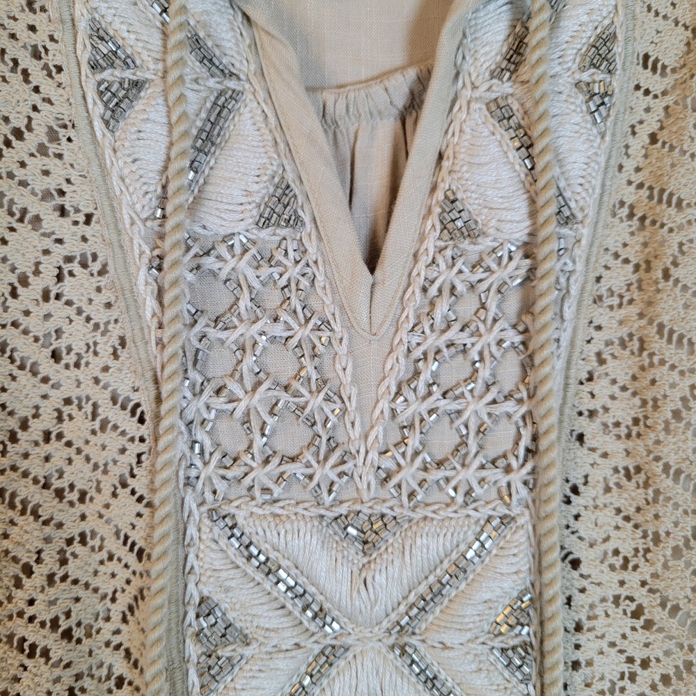 Aratta Silent Journey Women Crochet Lace Beaded Tank Maxi Dress Size Large Beige - Picture 11 of 11